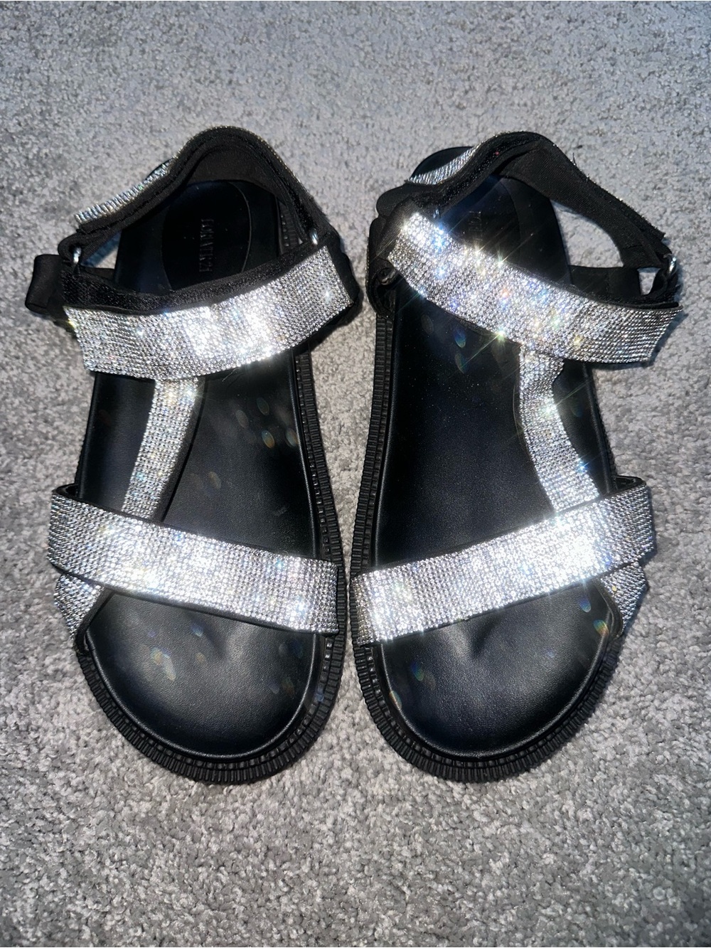 Fashion Nova Women's Rhinestone Strap Sandals - Black & Silver